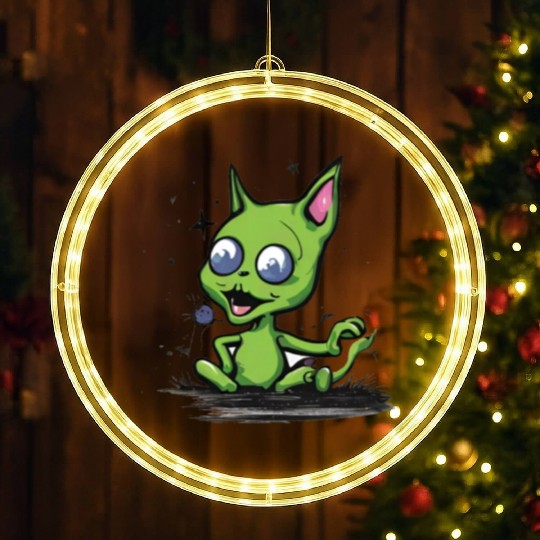 Alien Cat LED Christmas Window Lights