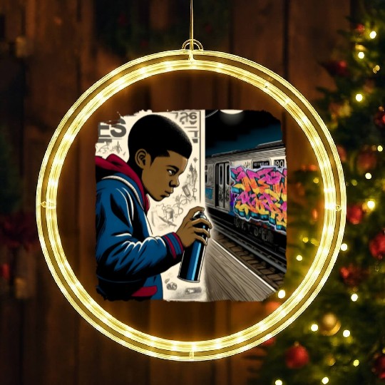 AI Teen in Underground Subway Layup -Masked Border LED Christmas Window Lights
