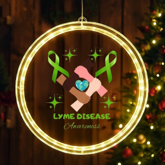 Lime Green Ribbon Lyme Disease Awareness LED Christmas Window Lights