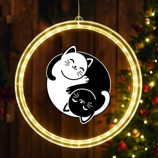 Yin and Yang Cats LED Christmas Window Lights