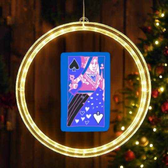 Blue Queen Of Spades Playing Card LED Christmas Window Lights