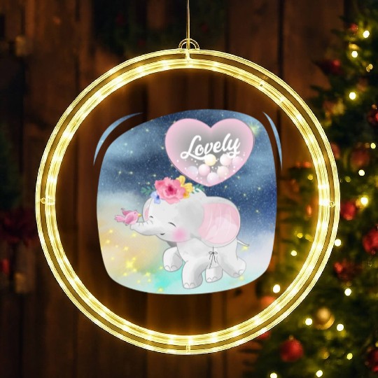 Lovely Elephant And Bird Walking Up Using Balloon LED Christmas Window Lights