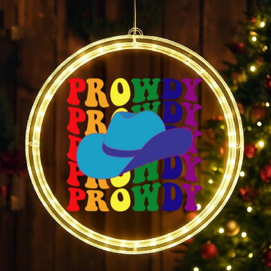 Prowdy Gay Lesbian Howdy Cowboy LGBTQ Pride Groovy LED Christmas Window Lights