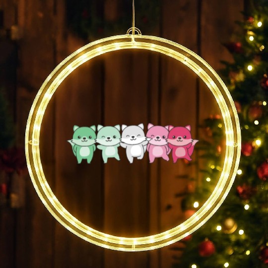 Abrosexual Flag Pride Lgbtq Cute Fox LED Christmas Window Lights