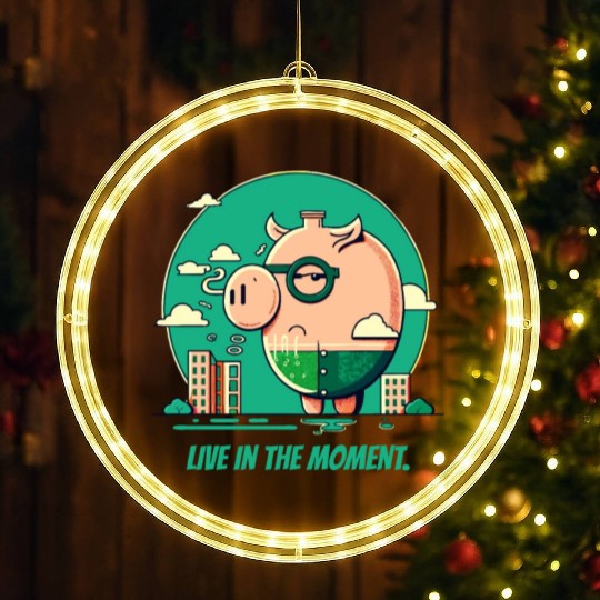 Live in the Moment Pig LED Christmas Window Lights