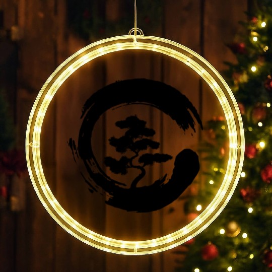 Bonsai Tree in Enso Circle LED Christmas Window Lights