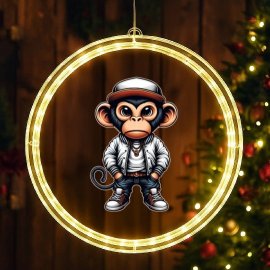 LED Christmas Window Lights Funny of a monkey dressed as rap