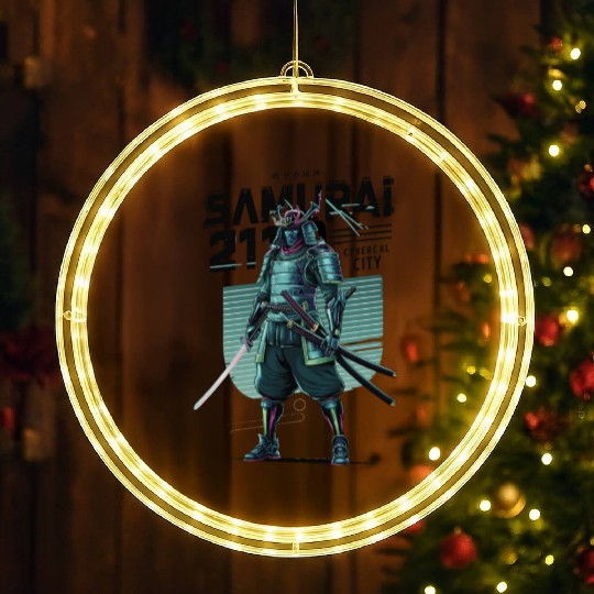 Cyber Samurai 2110: Glowing Katana Warrior LED Christmas Window Lights