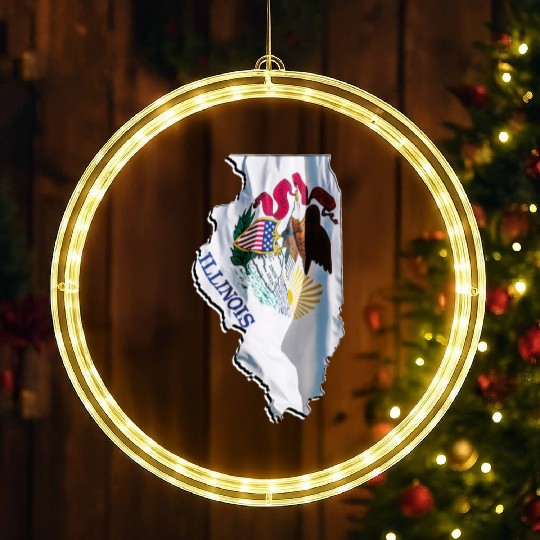 Illinois State Flag in Illinois State Map LED Christmas Window Lights