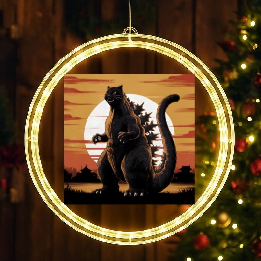 Catzilla Cat Japanese Art Funny Cat Gifts LED Christmas Window Lights