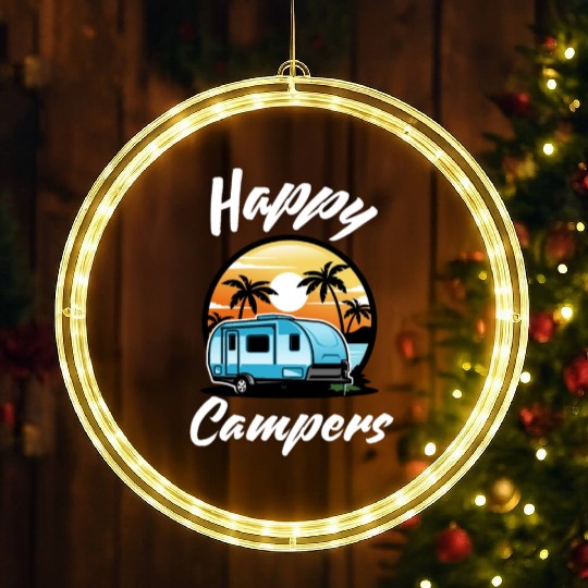 Funny Camping Hiking Lover Present Happy Camper LED Christmas Window Lights