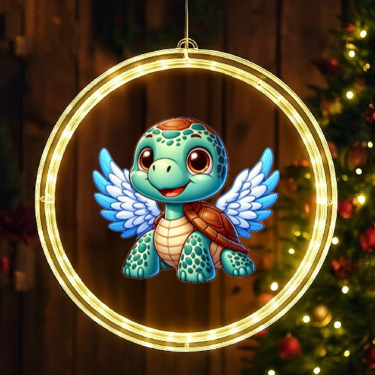 Angel Turtle with Wings and Halo LED Christmas Window Lights