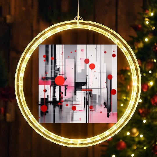 Red Black Light Pink and Gray Dots and Lines LED Christmas Window Lights