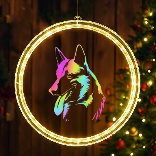 Colorful Pop Art Belgian Malinois Dog Face LED Christmas Window Lights