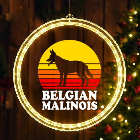 Retro Sunset Dog Silhouette Belgian Malinois Dog LED Christmas Window Lights
