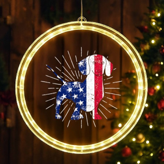 Dachshund 4th Of July US Flag Dog Lovers Patriotic LED Christmas Window Lights