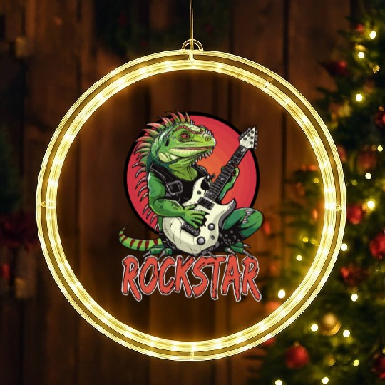Rockstar Reptile Musician with Electric Guitar LED Christmas Window Lights