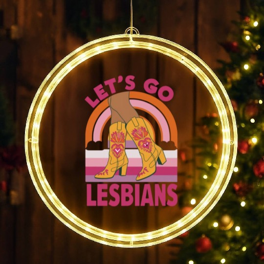 Let's Go Lesbians LGBTQ Pride Month Cowgirl LED Christmas Window Lights