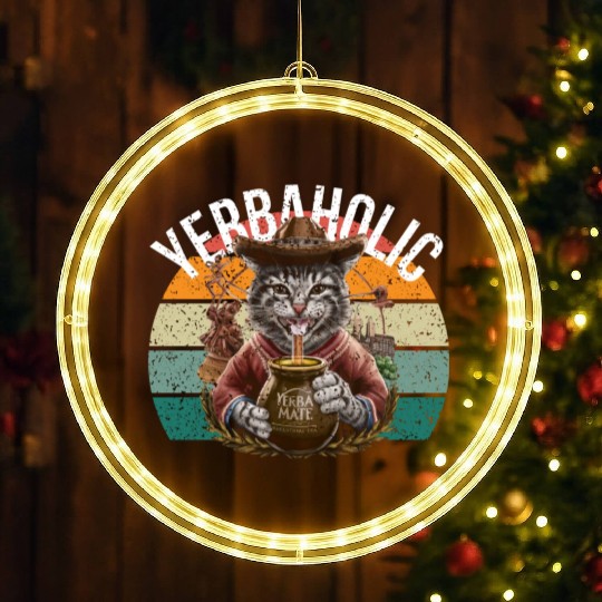 Yerba Mate Cat - Embrace the Yerbaholic Lifestyle! LED Christmas Window Lights