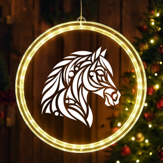 Elegant Tribal Horse Head Portrait Pony Tattoo LED Christmas Window Lights