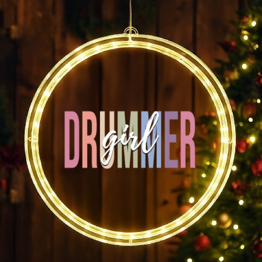 Drumming Musician Female Drum Lover LED Christmas Window Lights