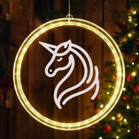Minimalist Unicorn Symbol - light pink gray LED Christmas Window Lights