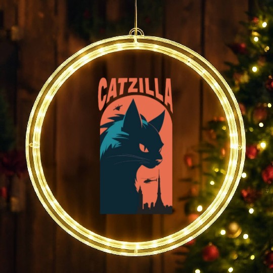 Catzilla king of Cat monster LED Christmas Window Lights