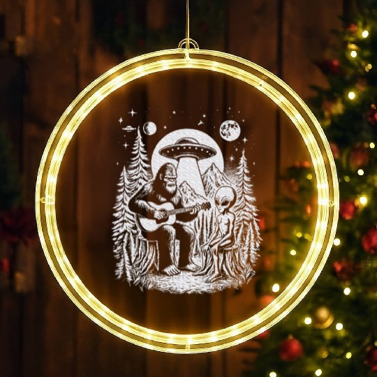 Bigfoot UFO Alien Around Campfire Nature Hiking LED Christmas Window Lights