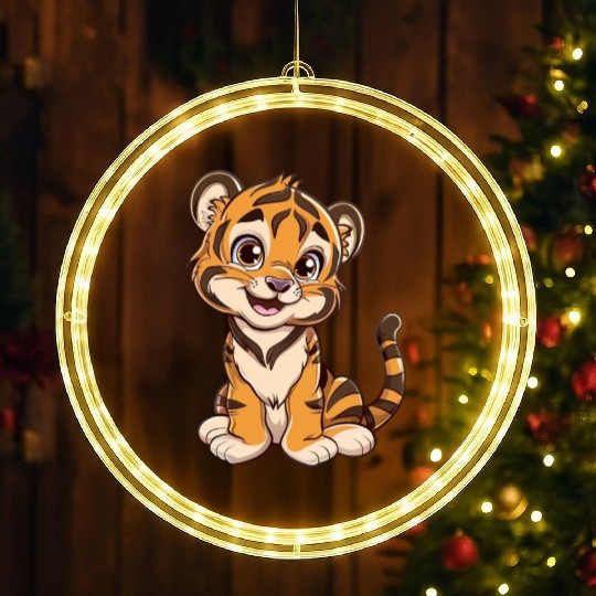 Adorable Smiling Tiger Cub LED Christmas Window Lights