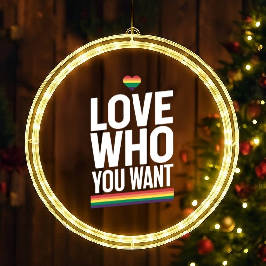 Love Who You Want Rainbow Gay Pride Flag LGBTQ LED Christmas Window Lights