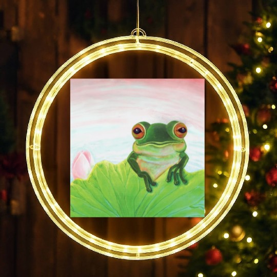 Green Frog Relaxing in the Pond LED Christmas Window Lights