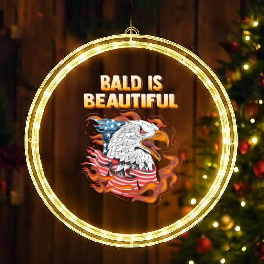 Bald Is Beautiful US Flag Eagle 4th Of July Funny LED Christmas Window Lights