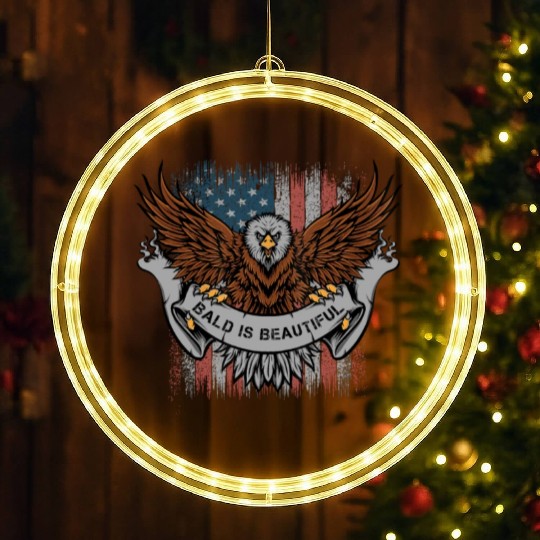 Bald Is Beautiful US Flag 4th Of July Funny Eagle LED Christmas Window Lights