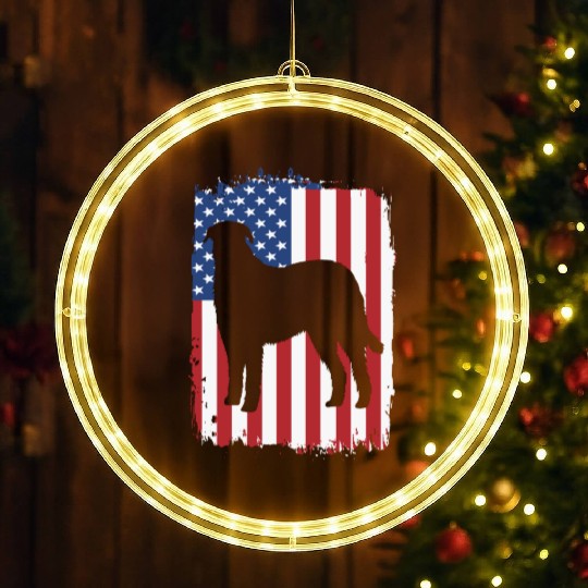 American Flag Patriotic Irish Wolfhound Dog LED Christmas Window Lights