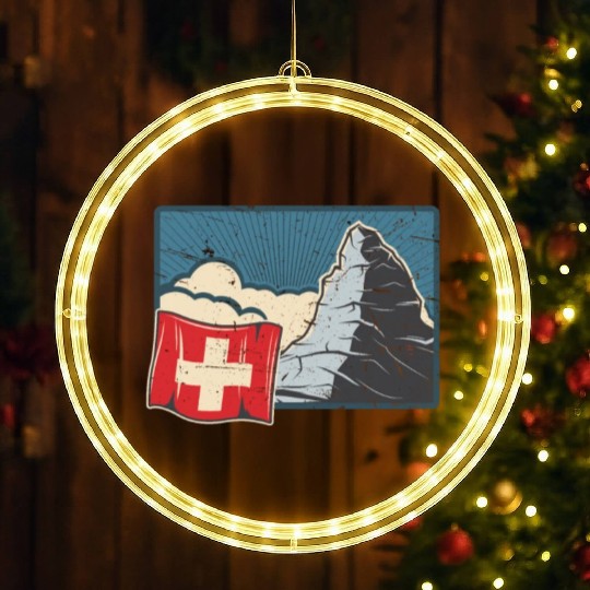 Vacation Skiing, Hiking, Mountain Switzerland LED Christmas Window Lights