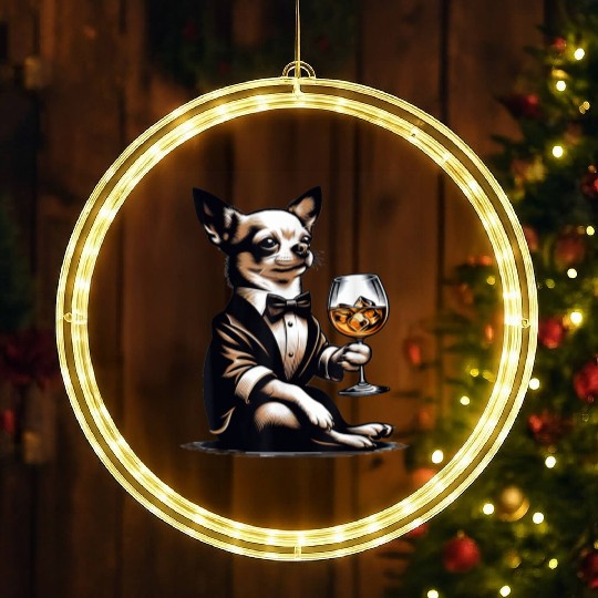 Chihuahua Dog Drinking Whiskey Puppy LED Christmas Window Lights