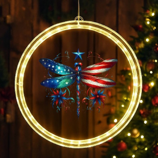 American Flag Dragonfly Patriotic 4th of July LED Christmas Window Lights