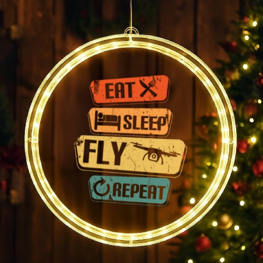 Quadcopter Eat Sleep Fly Repeat Funny Drone Pilot LED Christmas Window Lights