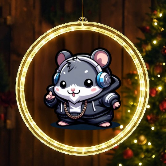 Gray Hip Hop Hamster LED Christmas Window Lights