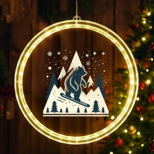 Skiing Grizzly LED Christmas Window Lights