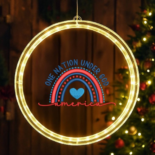 One Nation Under God Rainbow Embroidery Effect LED Christmas Window Lights