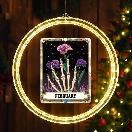 February Gothic Tarot Card - Violet Flower & Skele LED Christmas Window Lights