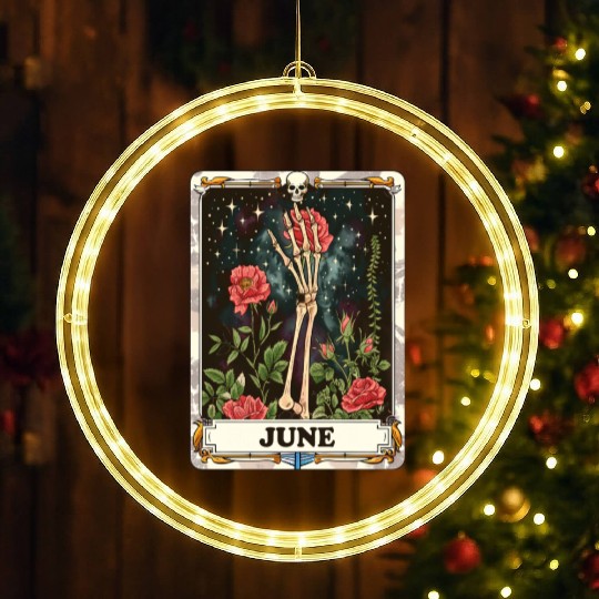 June Gothic Tarot Card - Rose Flower & Skeleton's LED Christmas Window Lights