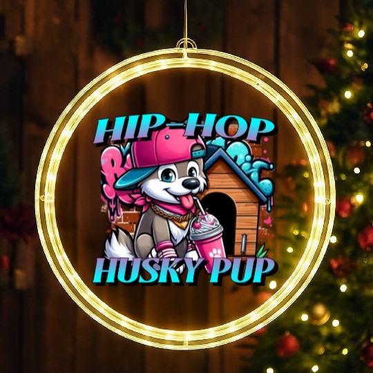 Cartoon Hip-hop Husky Pup LED Christmas Window Lights