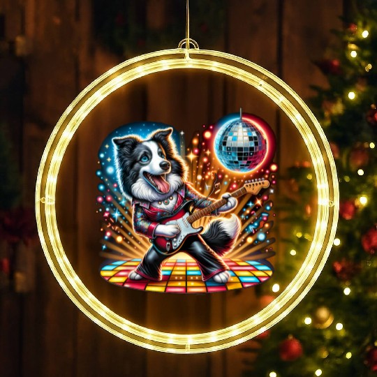 Disco Border Collie dog LED Christmas Window Lights