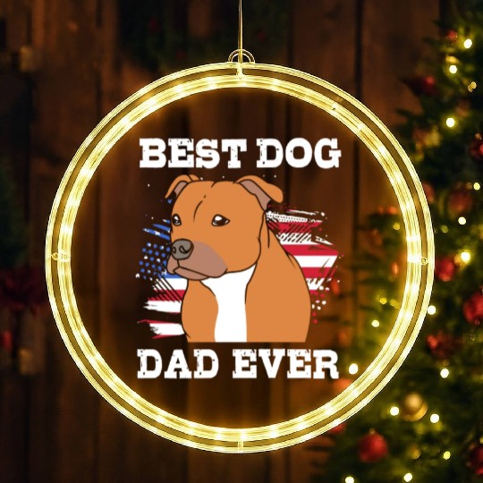 Fathers Day Dog Dad With American Flag Staffy Dad LED Christmas Window Lights