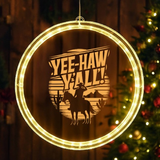 Cowboy Lifestyle Western Theme with Horses and LED Christmas Window Lights