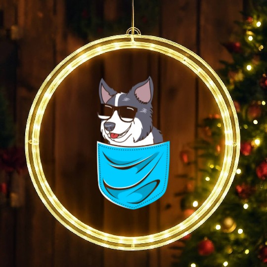 Funny Dog Border Collie Wearing Sunglasses LED Christmas Window Lights
