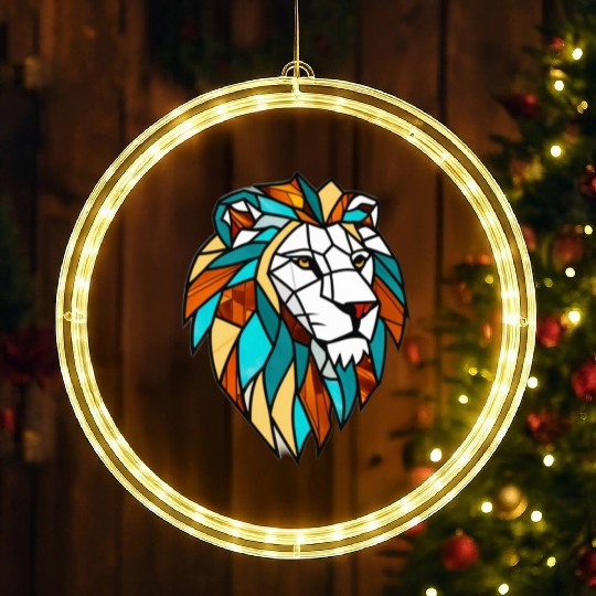 Geometric Lion Stained Glass LED Christmas Window Lights Disgin