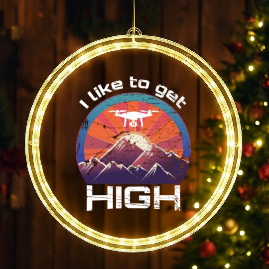 Drone FPV racing mountains retro vintage sunset LED Christmas Window Lights